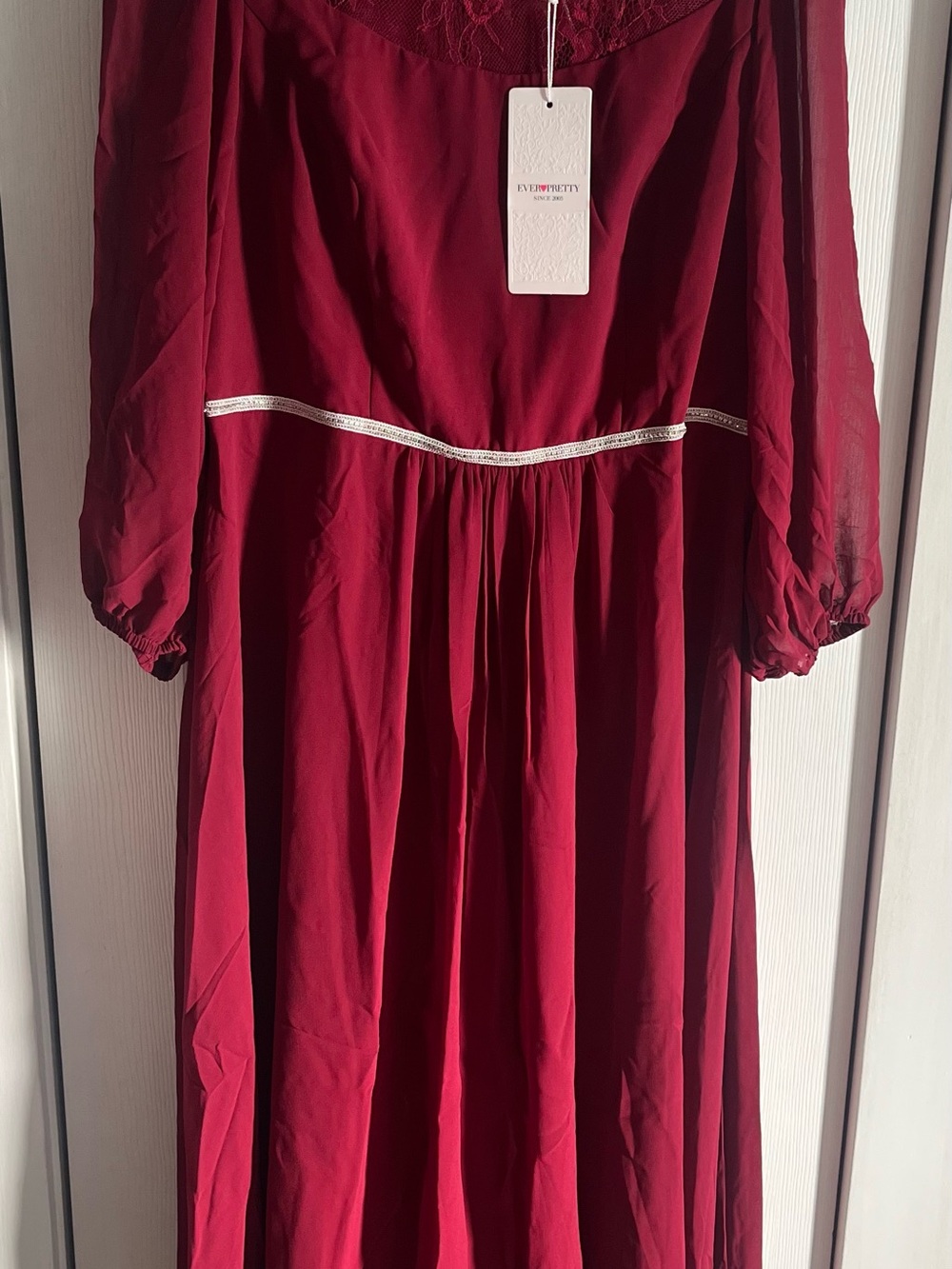 Ever Pretty Wine-Red Lace Yoke Midi Dress Sz 12 NWT